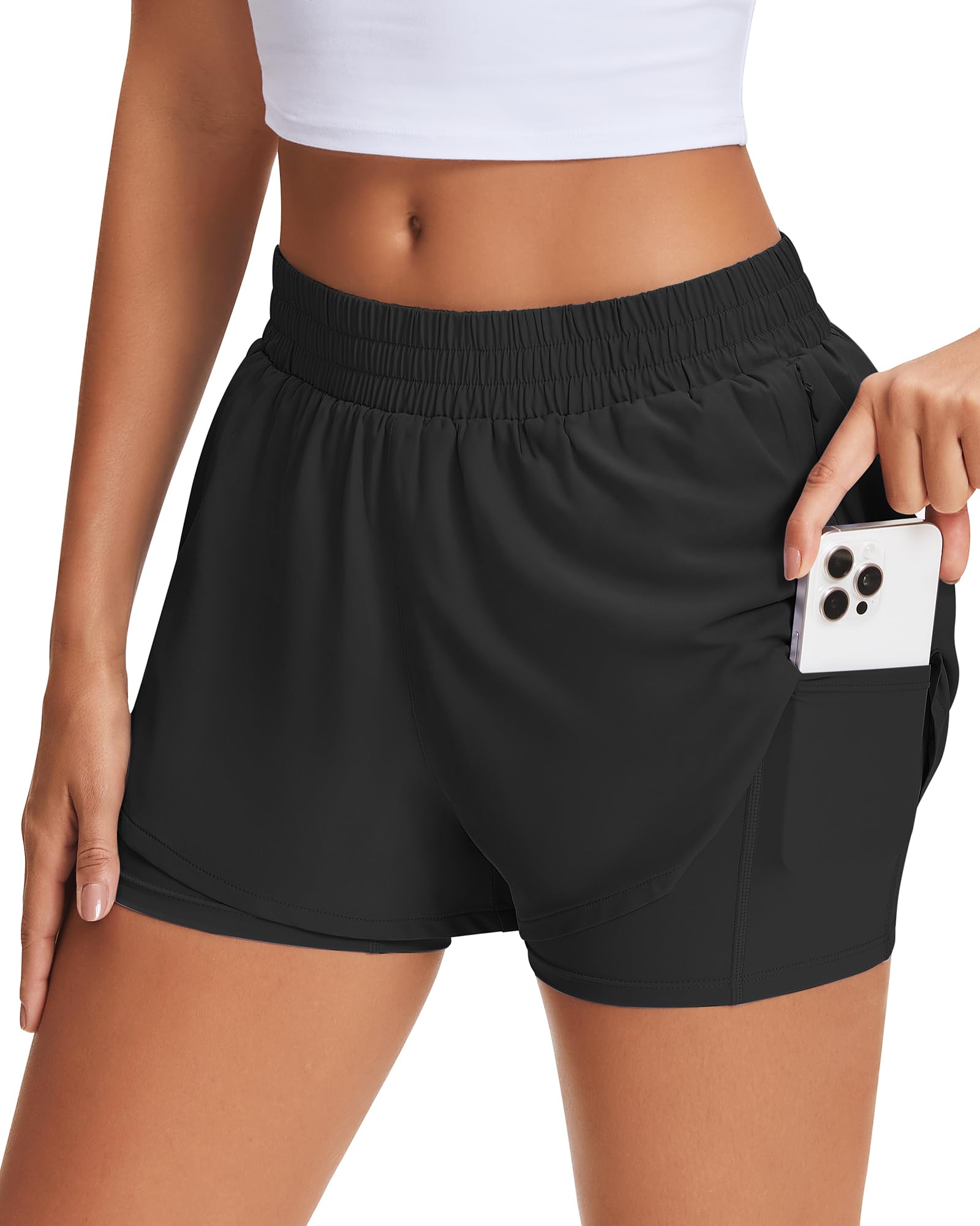 Stelle Women's 2 in 1 Running Shorts Gym Athletic Shorts with Zip Pockets - Tennis Mindset