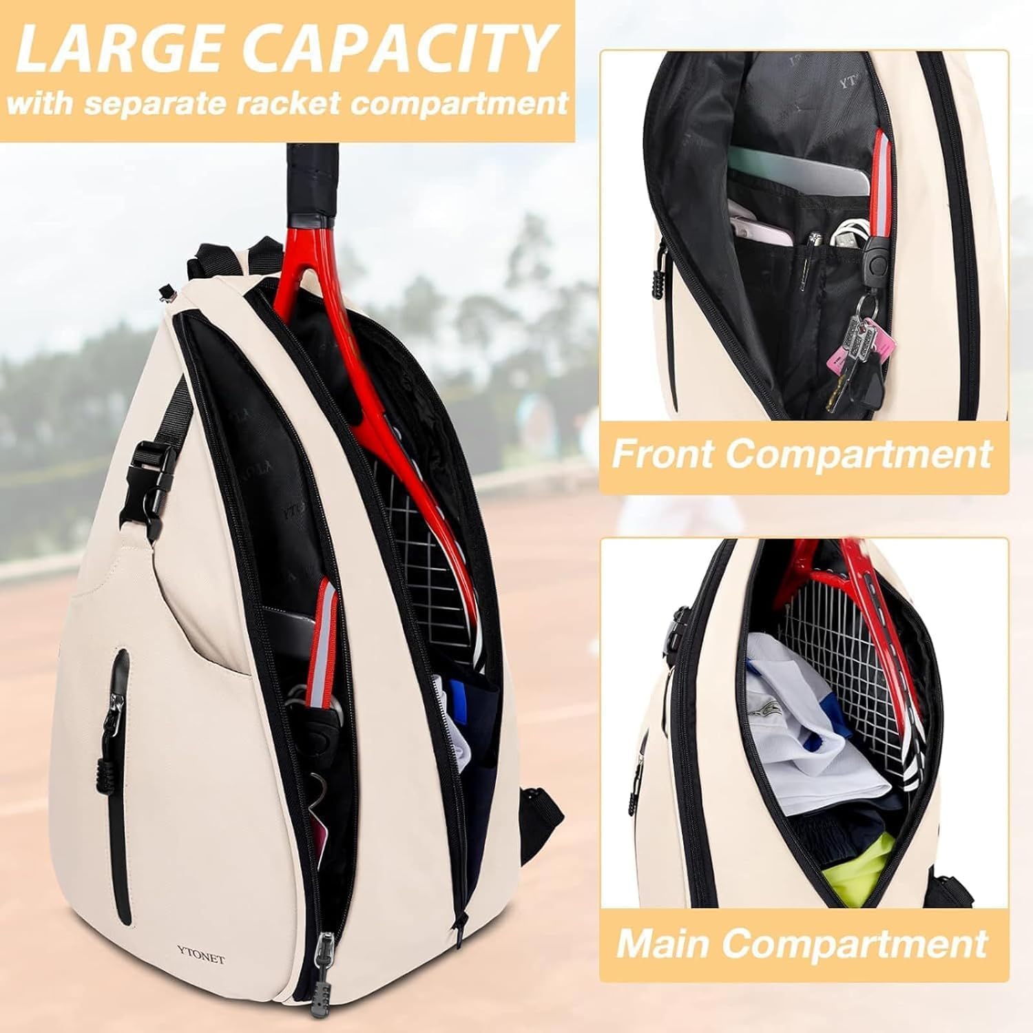 Ytonet Tennis Bag, Tennis Sling Backpack Crossbody for Men Women - Tennis Mindset