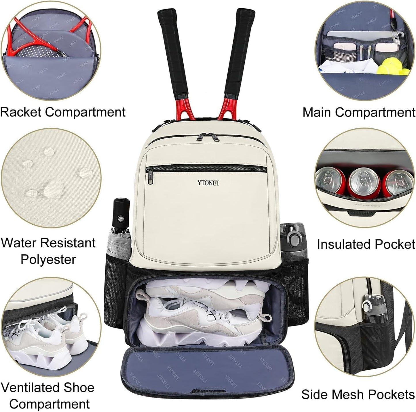 Ytonet Tennis Bag Tennis Backpack for Women Men 2 Rackets - Tennis Mindset