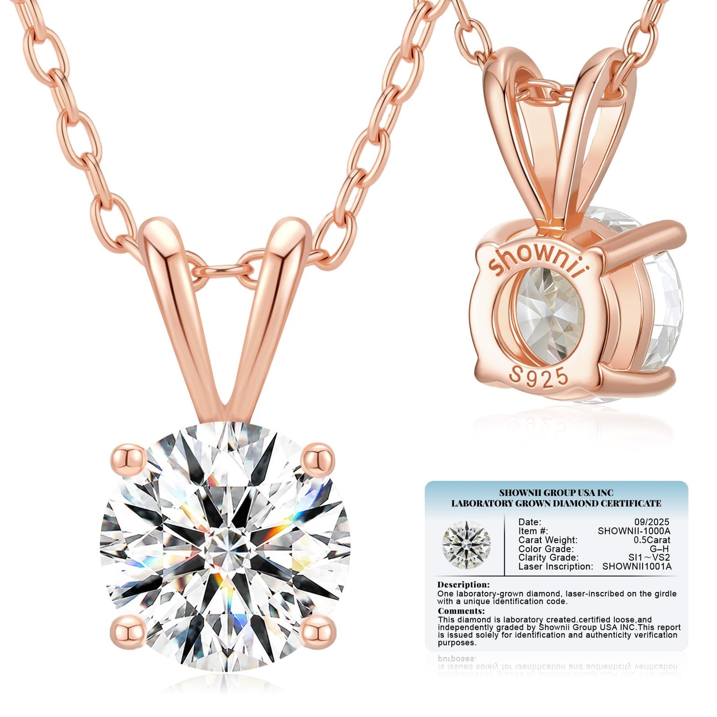 shownii 0.25-2CT LAB GROWN Diamond Solitaire Pendant Necklace for Women - Tennis Mindset