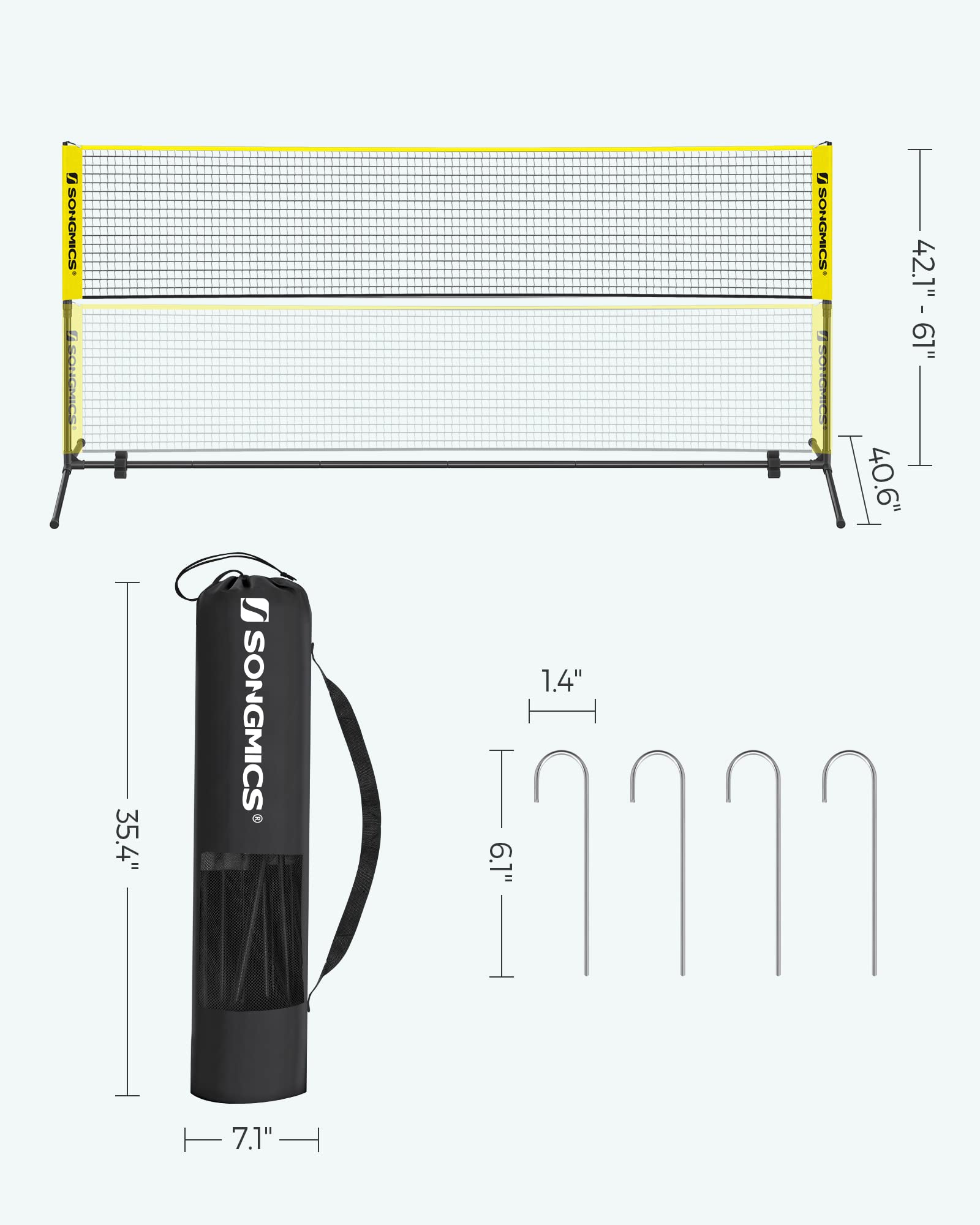 SONGMICS Badminton Net, Height Adjustable Volleyball Net, Pickleball Net for Junior Tennis, Kids, Indoor Outdoor Court, Foldable Nylon Net with Poles 10ft/13ft/16.5ft Wide - Tennis Mindset