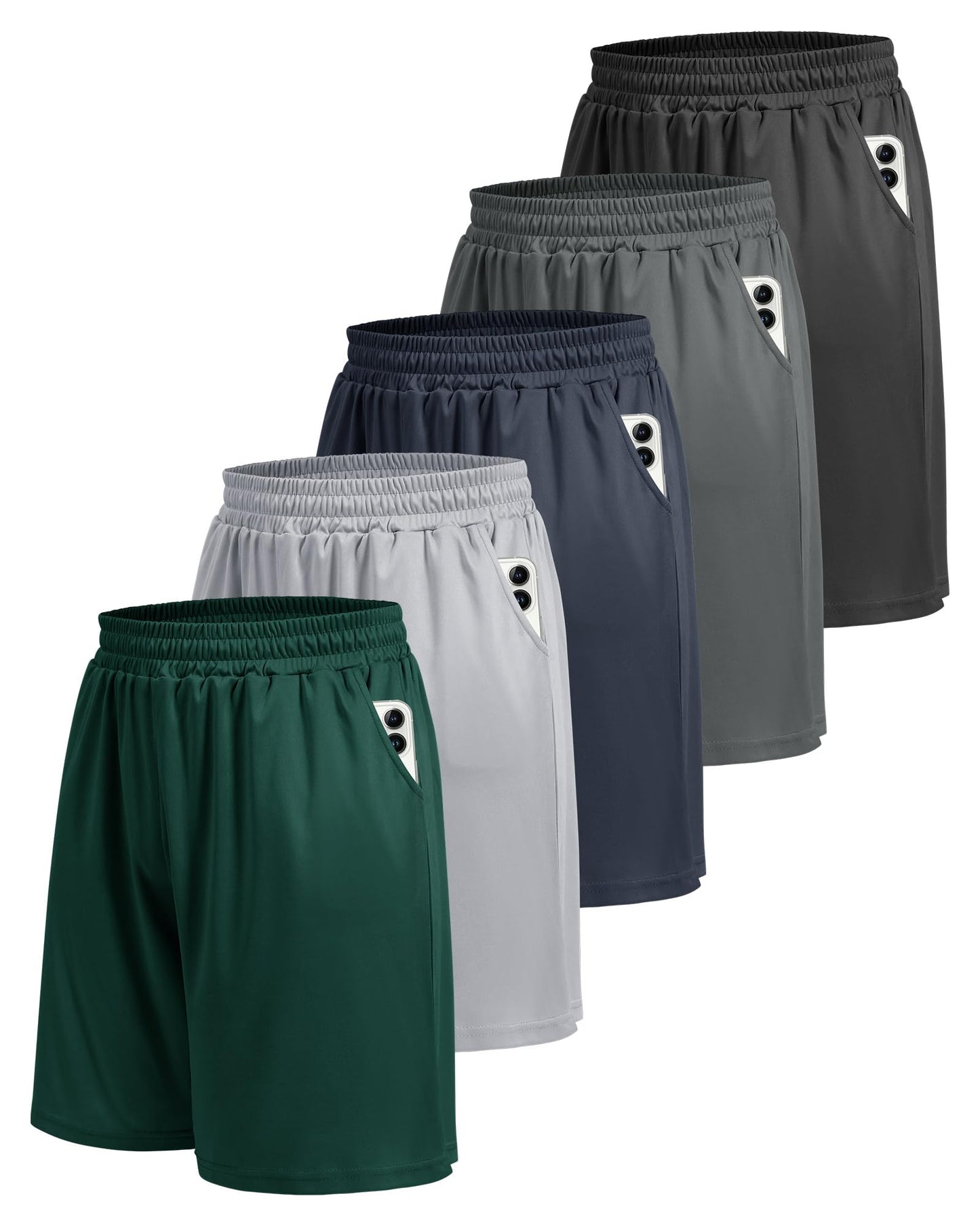 5 Pack Athletic Gym Mens Shorts - Workout Black Quick Dry Basketball Shorts - Tennis Mindset