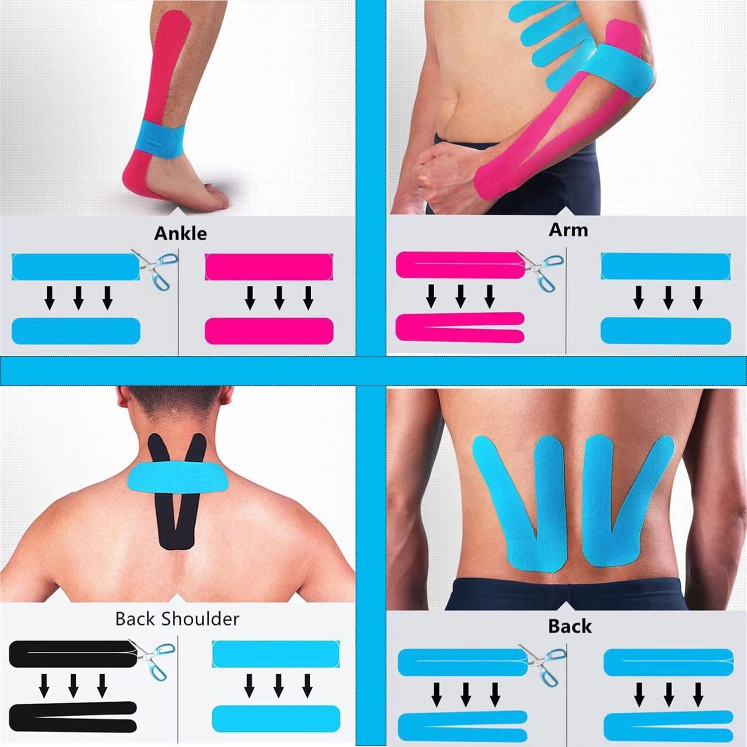 Kinesiology Tape Precut Strips Pro Athletic (3 Rolls,60 Strips) Original Cotton Waterproof Breathable Latex Free Tape for Muscle Pain Relief and Joint Support Elastic Sports Activities Tapes (Mix) - Tennis Mindset