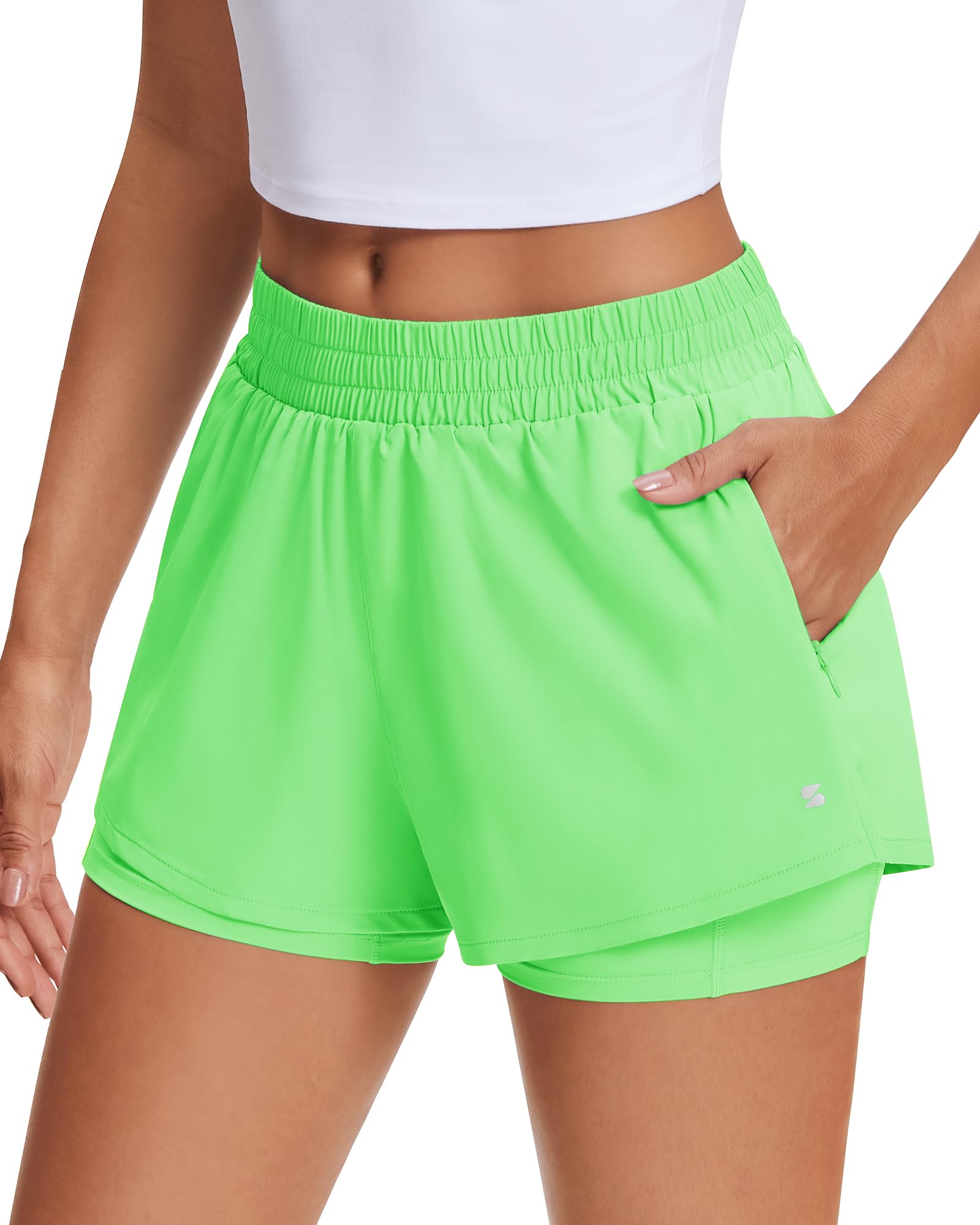 Stelle Women's 2 in 1 Running Shorts Gym Athletic Shorts with Zip Pockets - Tennis Mindset