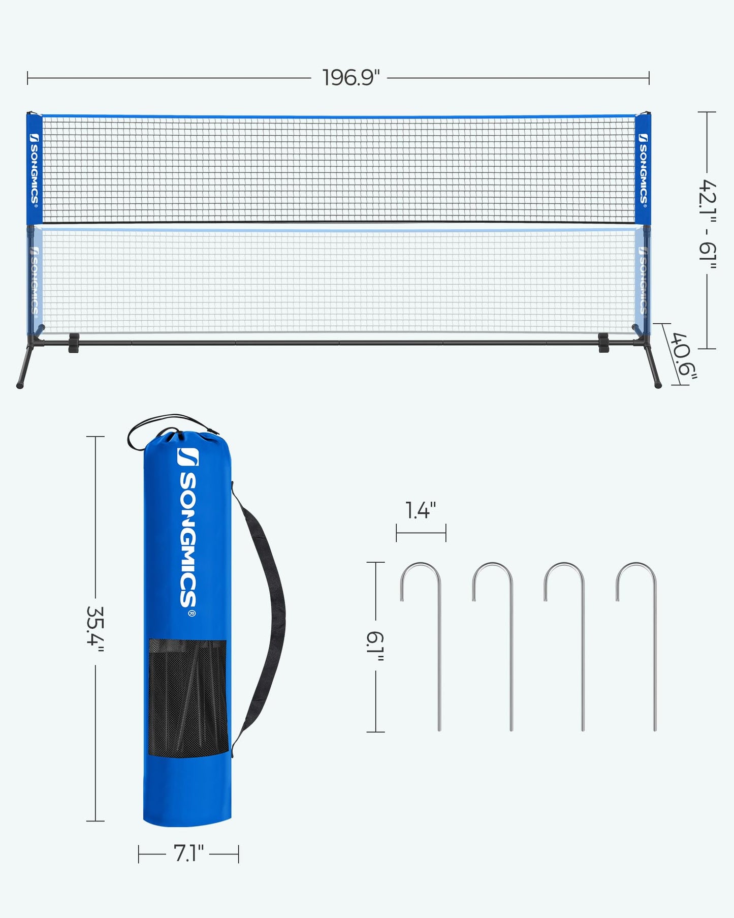 SONGMICS Badminton Net, Height Adjustable Volleyball Net, Pickleball Net for Junior Tennis, Kids, Indoor Outdoor Court, Foldable Nylon Net with Poles 10ft/13ft/16.5ft Wide - Tennis Mindset