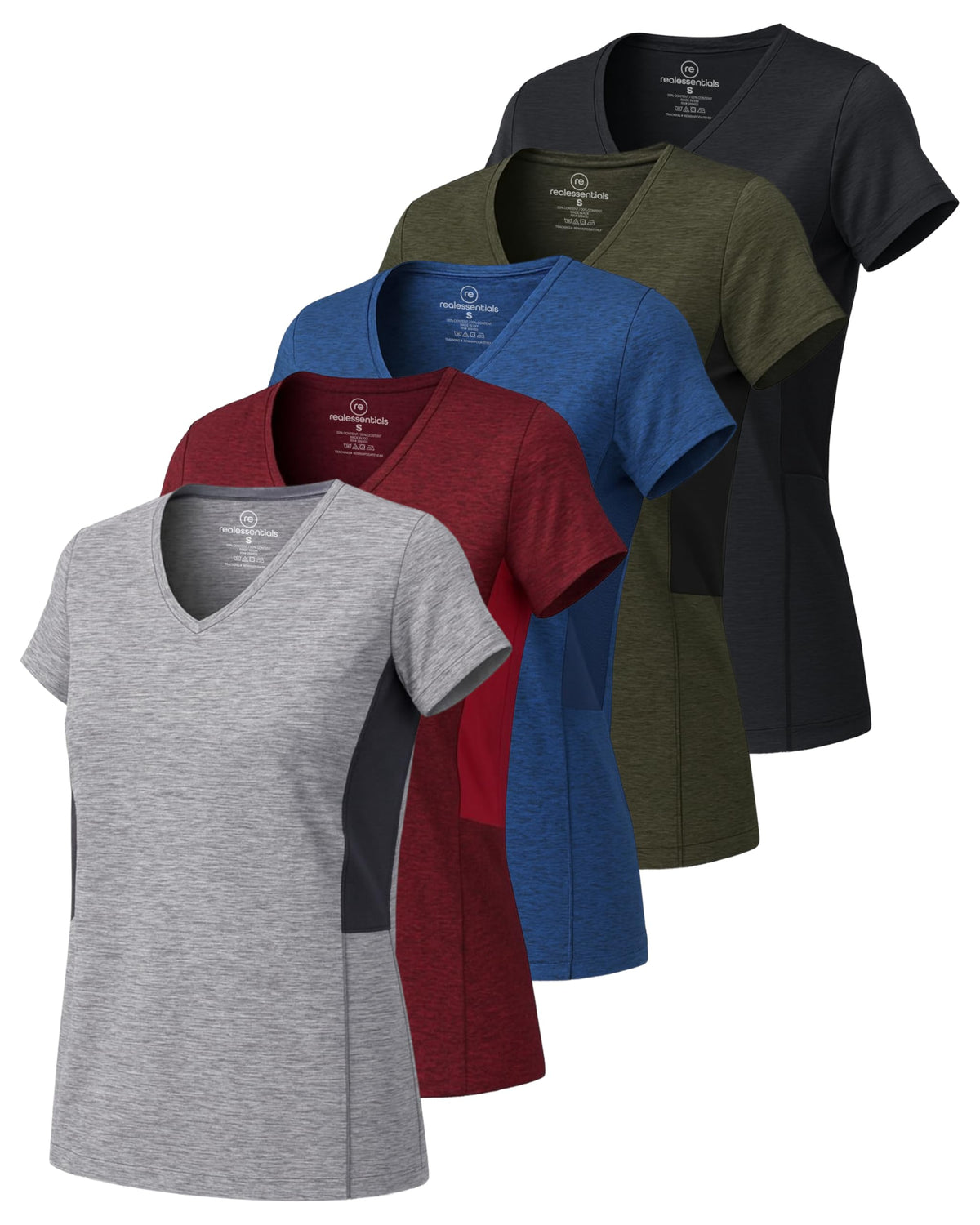 Real Essentials 5 Pack: Women's Dry-Fit Short Sleeve V Neck T Shirt Workout Fitness Yoga Top Tee (Available in Plus Size) - Tennis Mindset