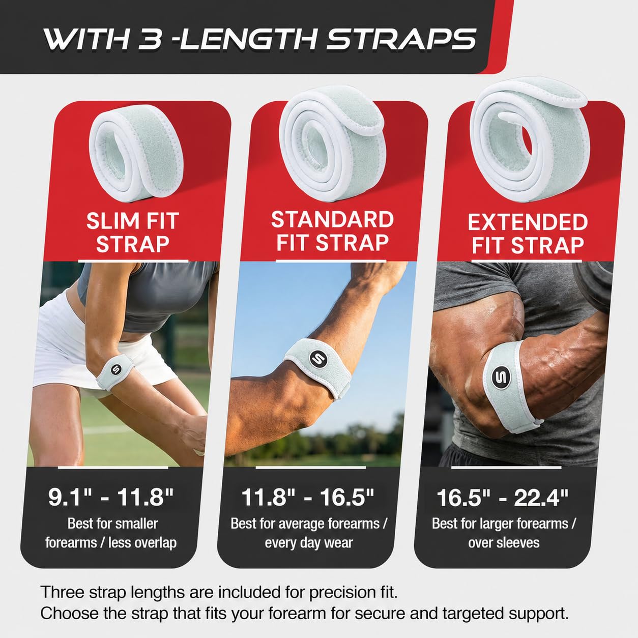 Sleeve Stars Tennis Elbow Brace for Men & Women, Elbow Brace for Tendonitis, Tennis Elbow Strap, Golfers Elbow Brace, Elbow Support Wrap for Tennis Elbow Relief, Fits 9"-23" (Single/Black) - Tennis Mindset