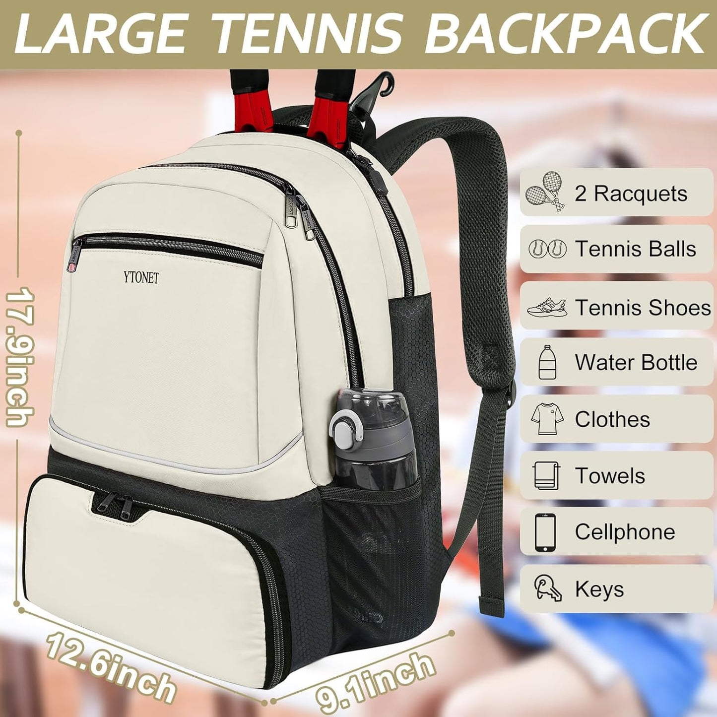 Ytonet Tennis Bag Tennis Backpack for Women Men 2 Rackets - Tennis Mindset