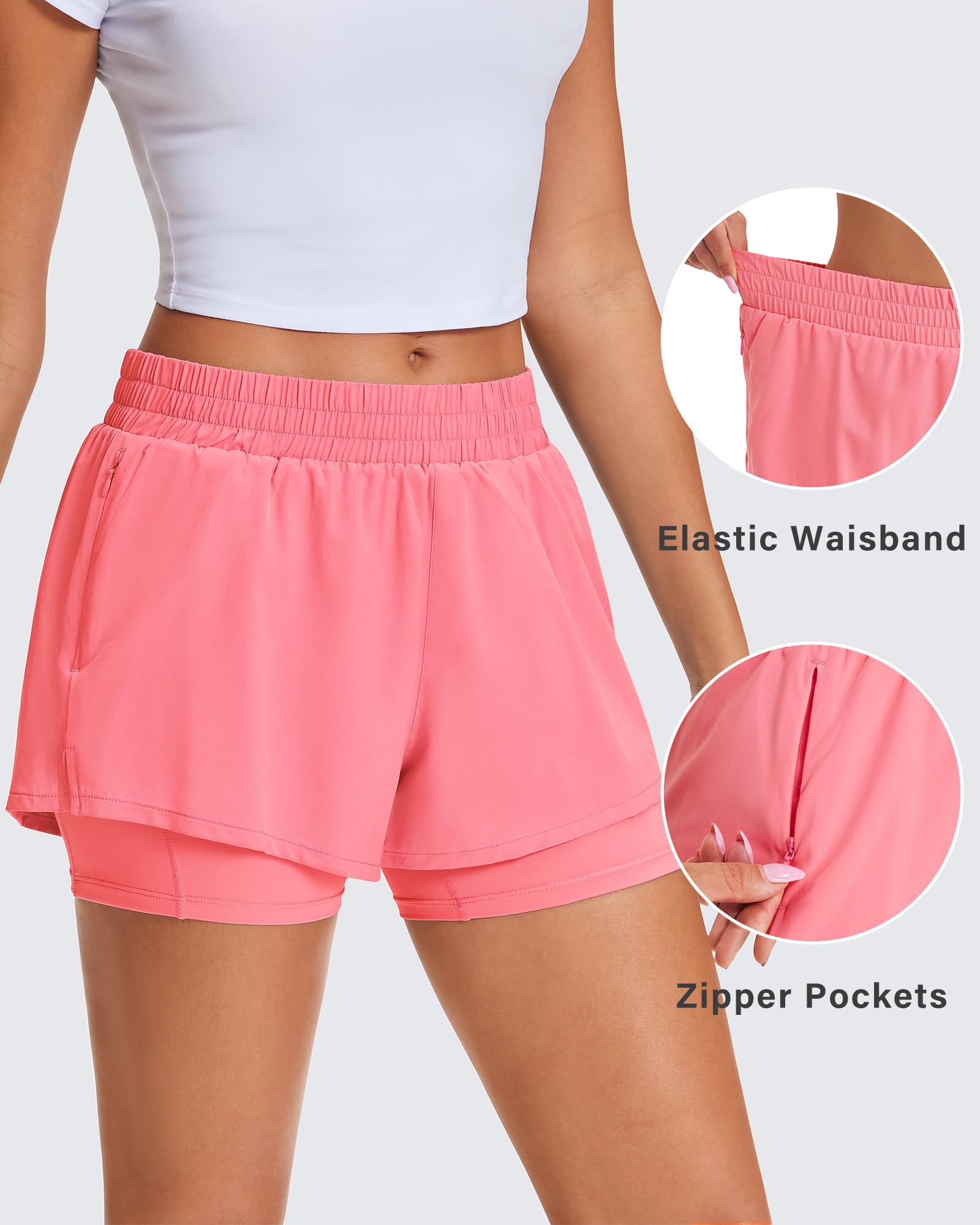 Stelle Women's 2 in 1 Running Shorts Gym Athletic Shorts with Zip Pockets - Tennis Mindset