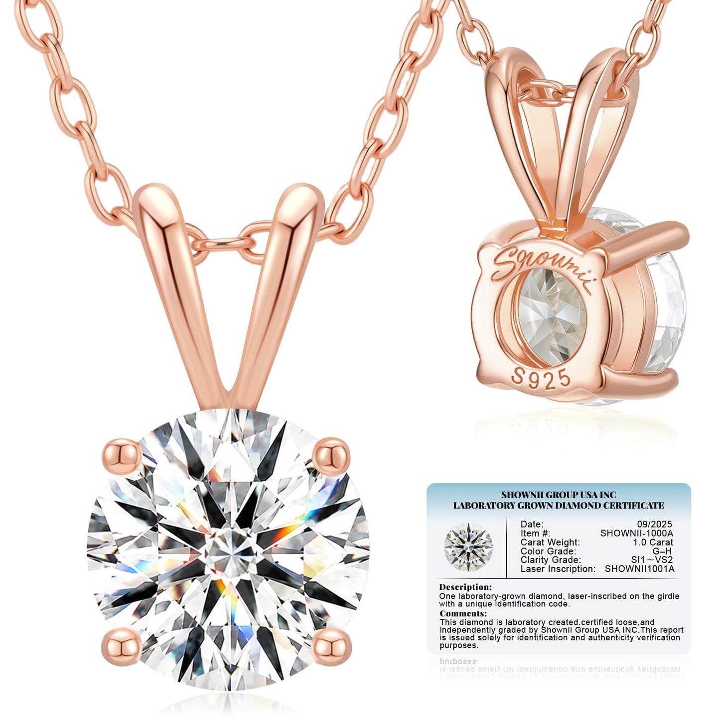 shownii 0.25-2CT LAB GROWN Diamond Solitaire Pendant Necklace for Women - Tennis Mindset