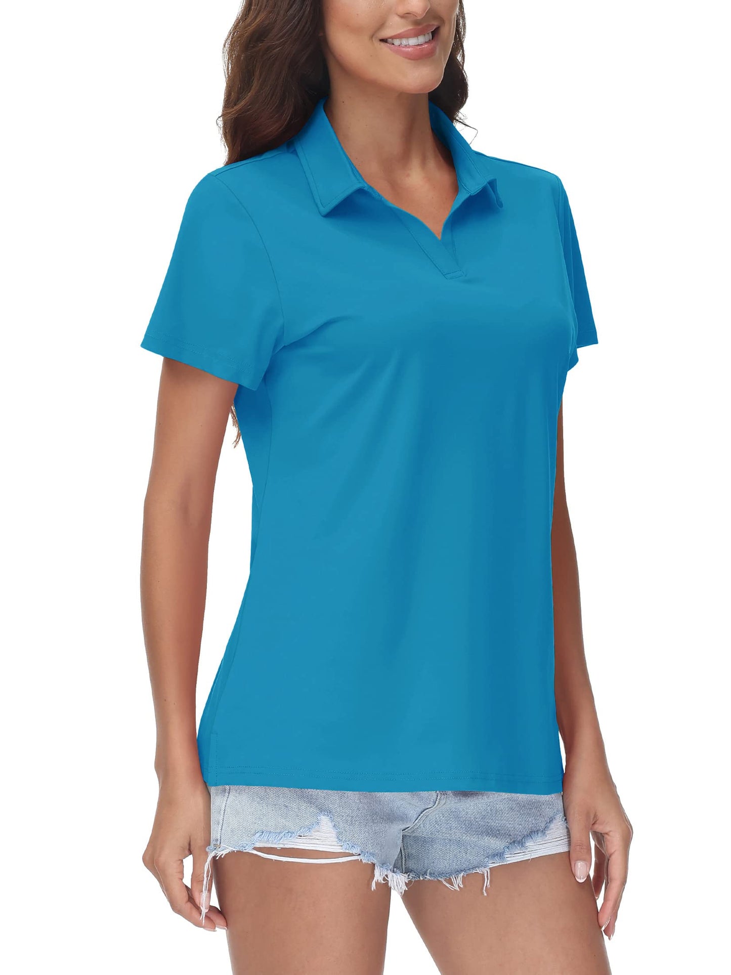 TACVASEN Women's V-Neck Polo Shirts UPF 50+ Short Sleeve Sun Protection Quick Dry Golf Polos Collared Shirt