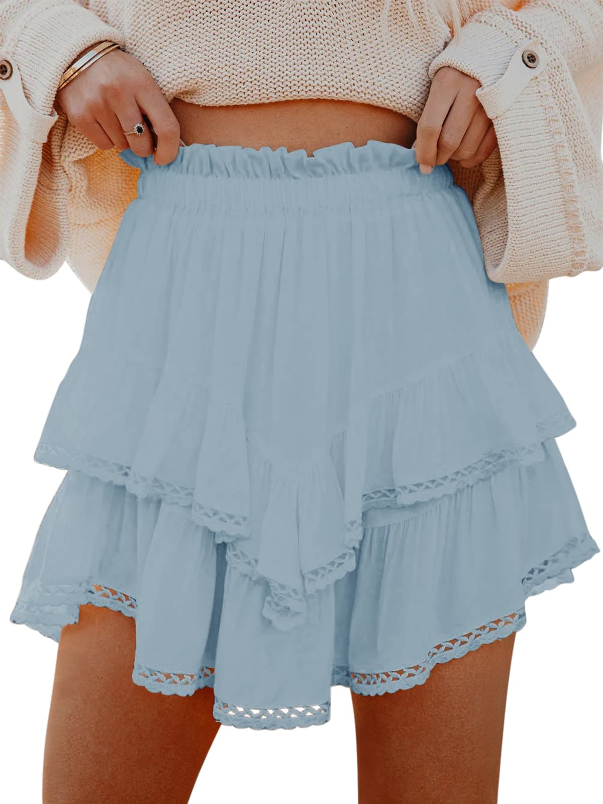 Aoudery Flowy Shorts for Women Casual Boho Ruffle Tiered Skorts High Waist Mini Skirts Golf Tennis Crochet Shorts - Tennis Mindset