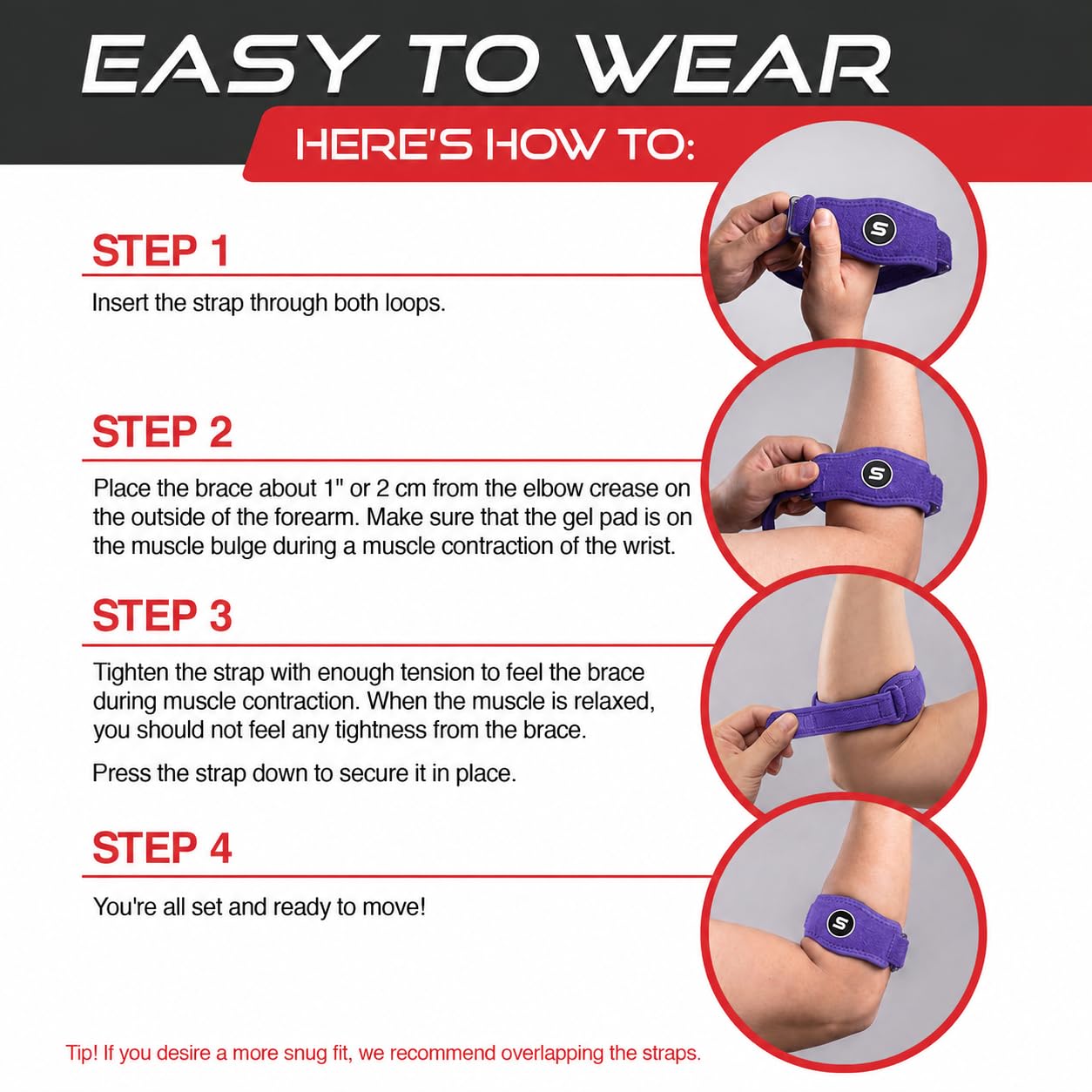 Sleeve Stars Tennis Elbow Brace for Men & Women, Elbow Brace for Tendonitis, Tennis Elbow Strap, Golfers Elbow Brace, Elbow Support Wrap for Tennis Elbow Relief, Fits 9"-23" (Single/Black) - Tennis Mindset