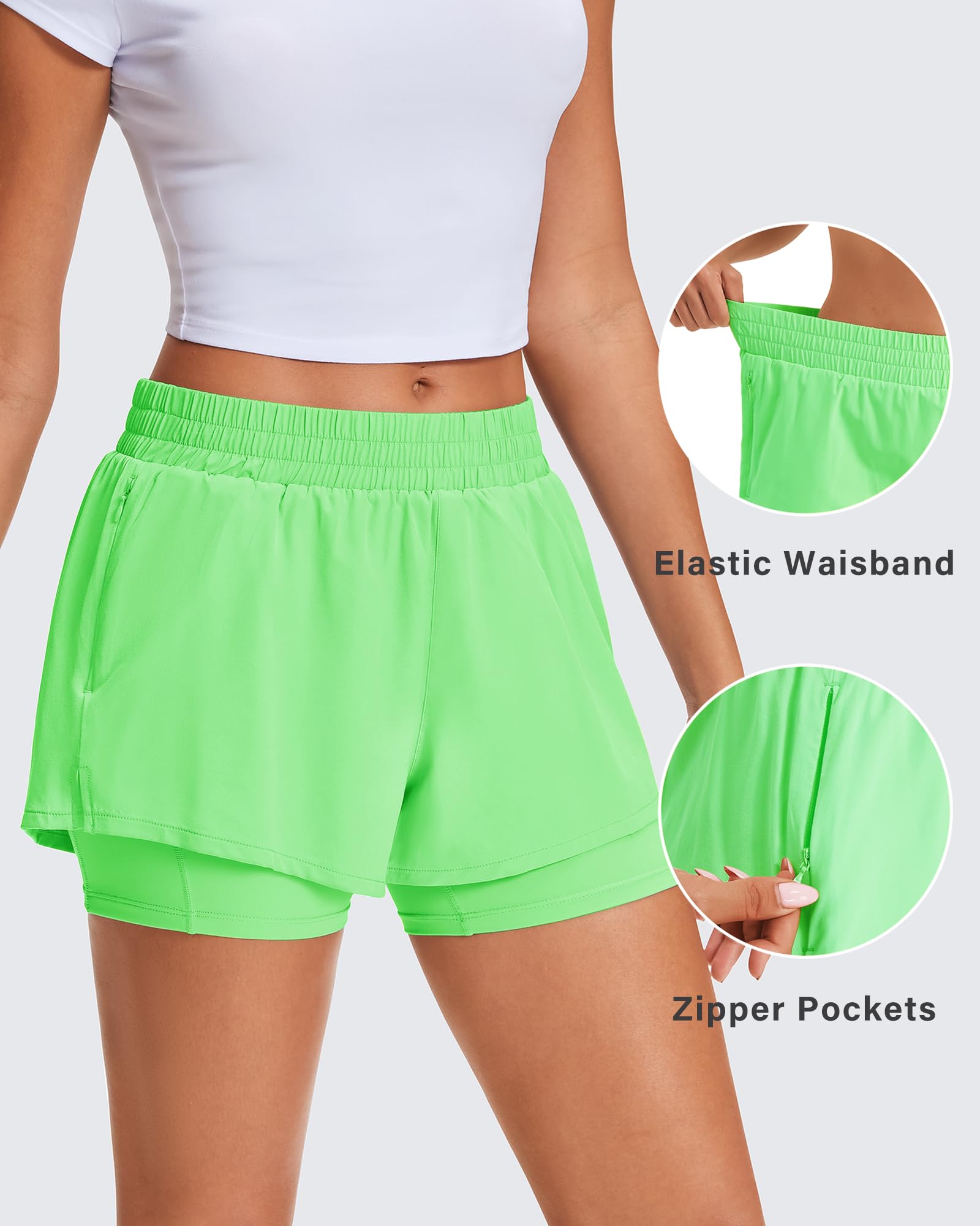 Stelle Women's 2 in 1 Running Shorts Gym Athletic Shorts with Zip Pockets - Tennis Mindset