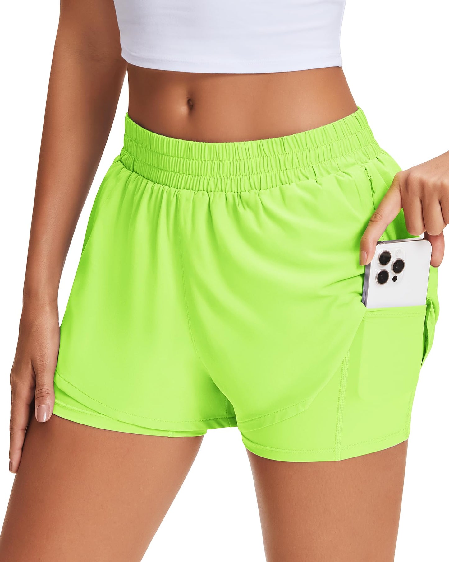 Stelle Women's 2 in 1 Running Shorts Gym Athletic Shorts with Zip Pockets - Tennis Mindset