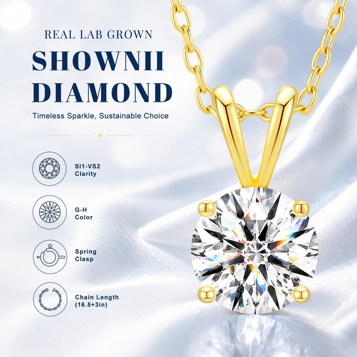 shownii 0.25-2CT LAB GROWN Diamond Solitaire Pendant Necklace for Women - Tennis Mindset
