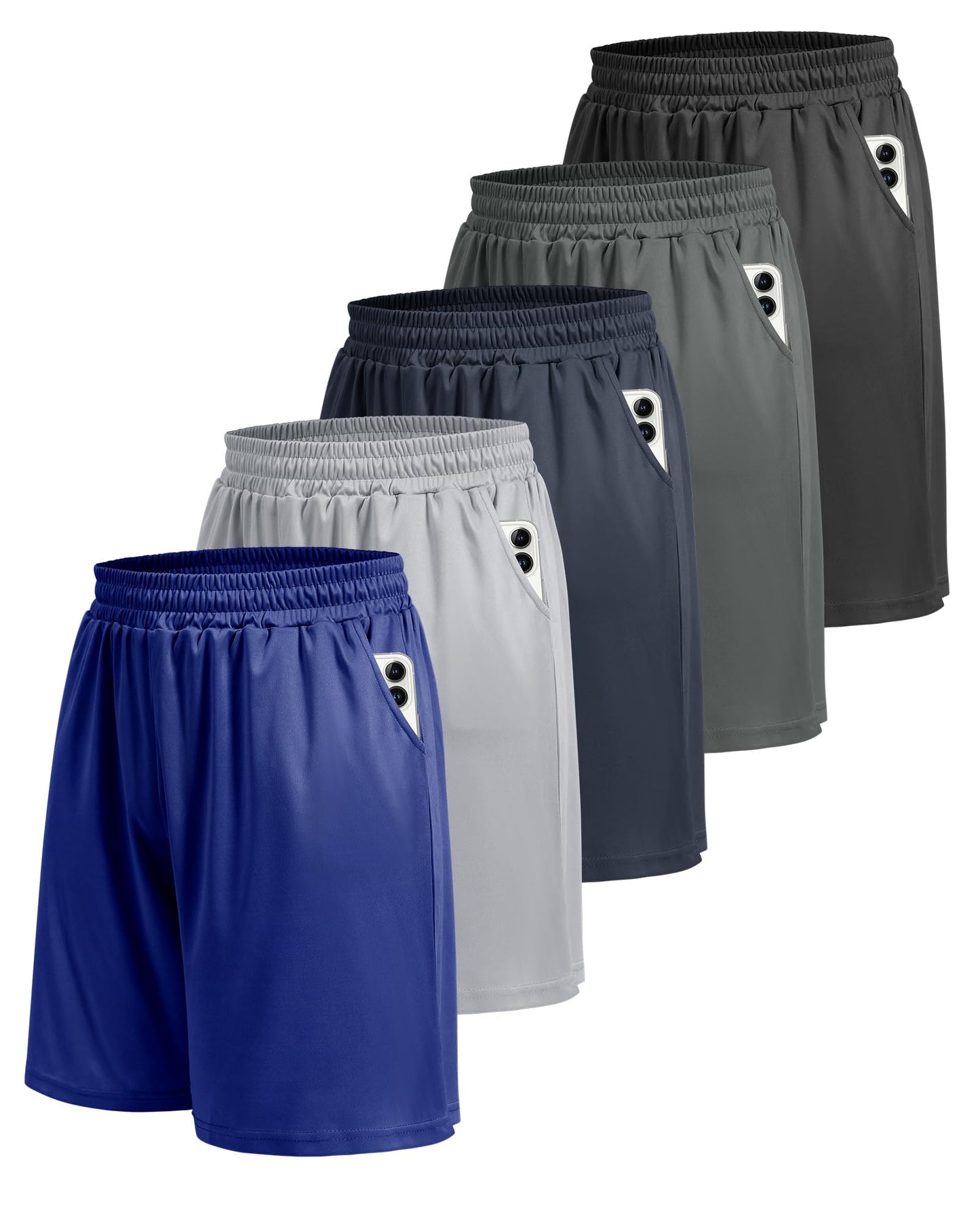 5 Pack Athletic Gym Mens Shorts - Workout Black Quick Dry Basketball Shorts - Tennis Mindset