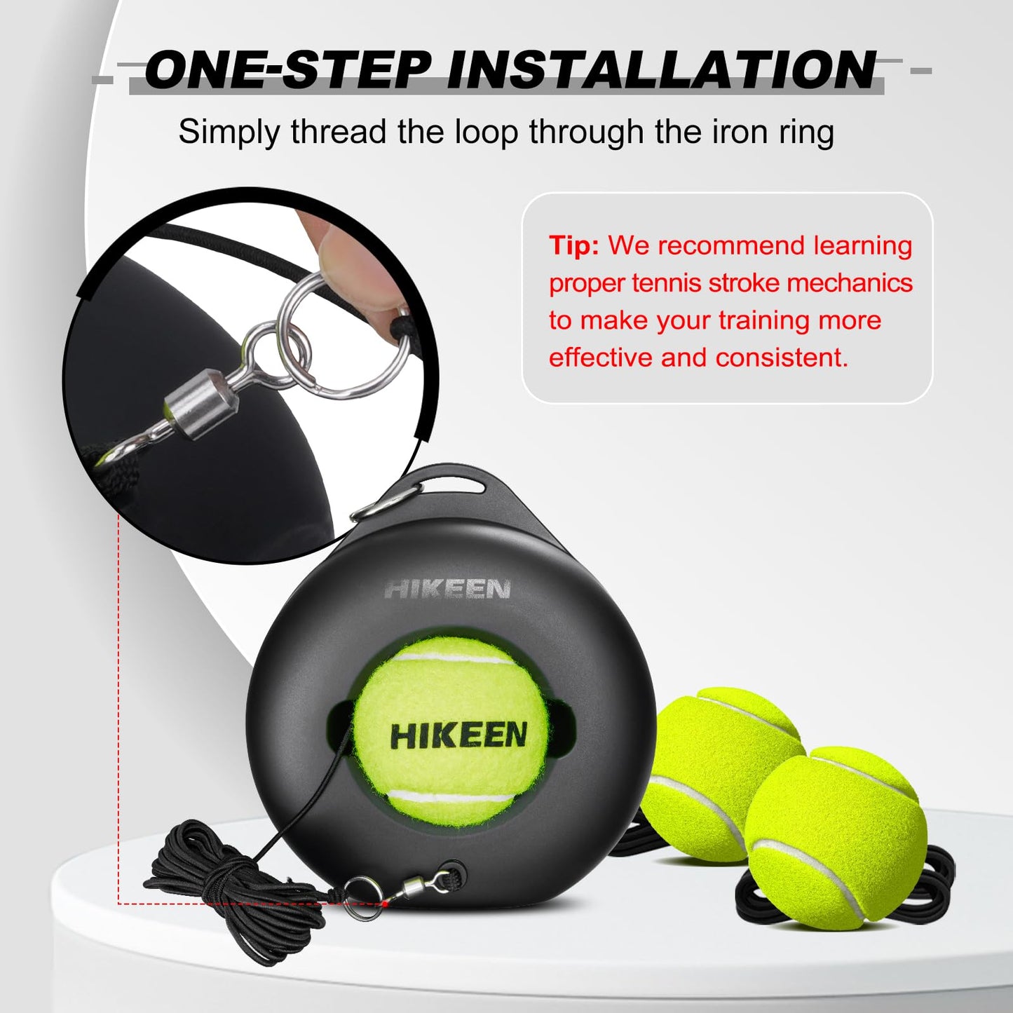 Hikeen Premium Tennis Trainer Rebound with Metal Base,Portable Solo Tennis Trainer Set with 3 Highly Elastic String Balls,Tennis Practice Equipment for Adult Kids an Beginners - Tennis Mindset