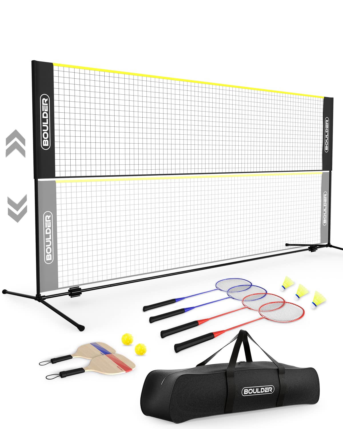 Boulder Portable Badminton Pickleball Net - Foldable/Extendable Poles for Multiple Sports Heights (UP to 5 ft) - Ideal for Tennis, Pickleball, Soccer Tennis - Easy Setup - Tennis Mindset