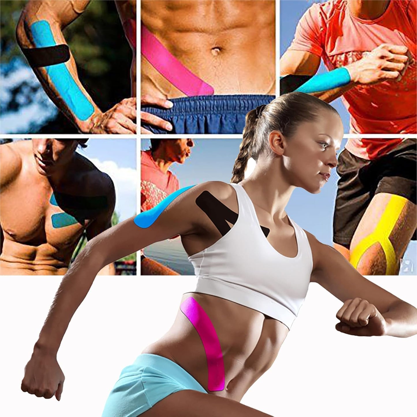 Kinesiology Tape Precut Strips Pro Athletic (3 Rolls,60 Strips) Original Cotton Waterproof Breathable Latex Free Tape for Muscle Pain Relief and Joint Support Elastic Sports Activities Tapes (Mix) - Tennis Mindset