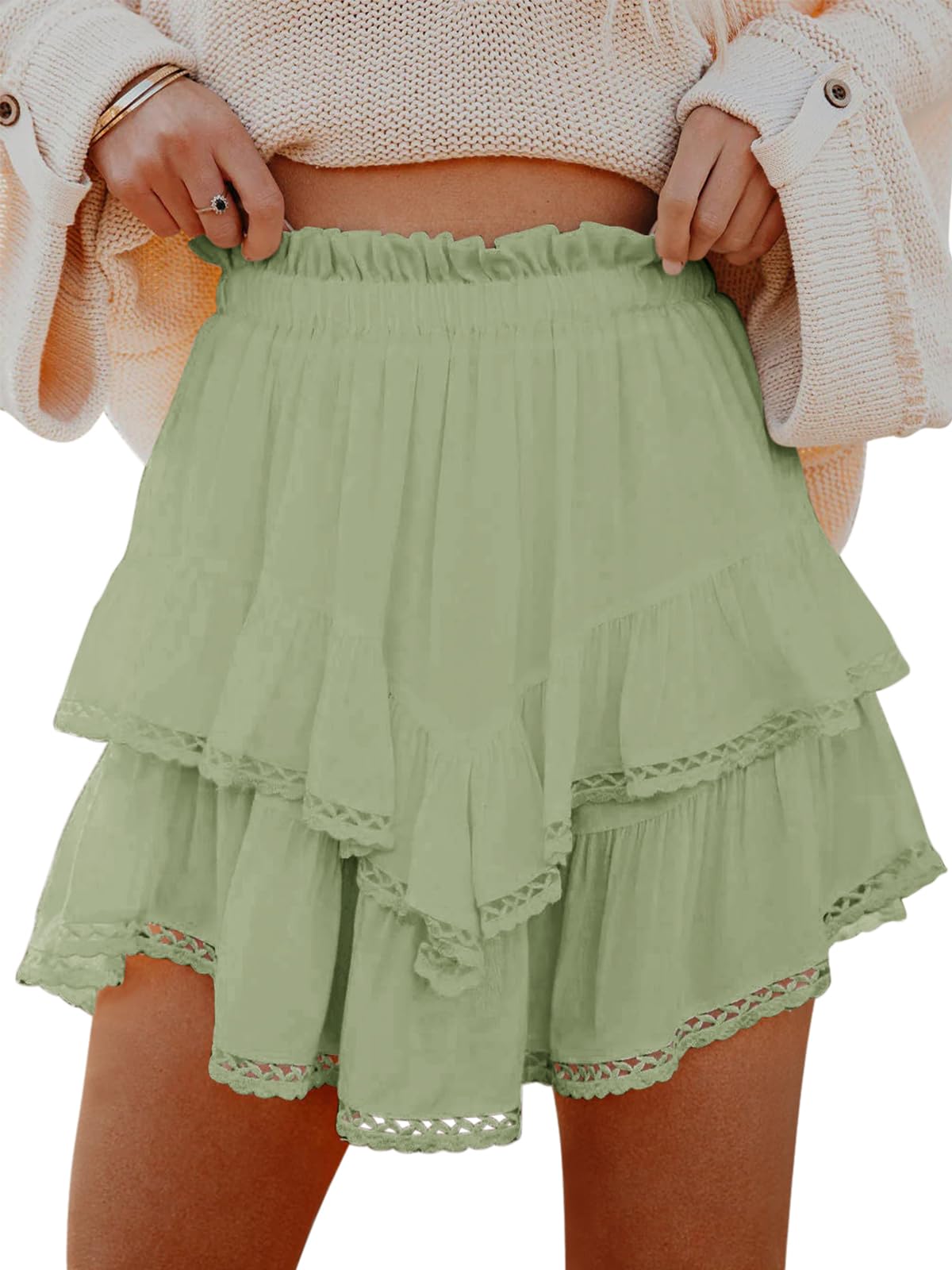 Aoudery Flowy Shorts for Women Casual Boho Ruffle Tiered Skorts High Waist Mini Skirts Golf Tennis Crochet Shorts - Tennis Mindset
