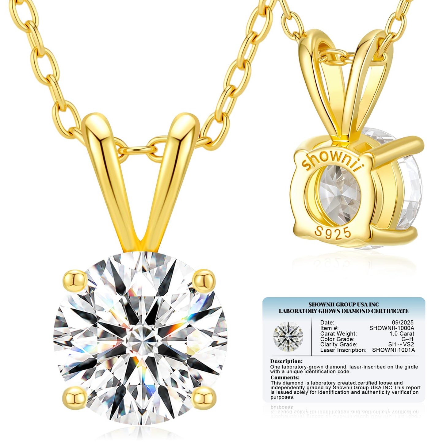 shownii 0.25-2CT LAB GROWN Diamond Solitaire Pendant Necklace for Women - Tennis Mindset