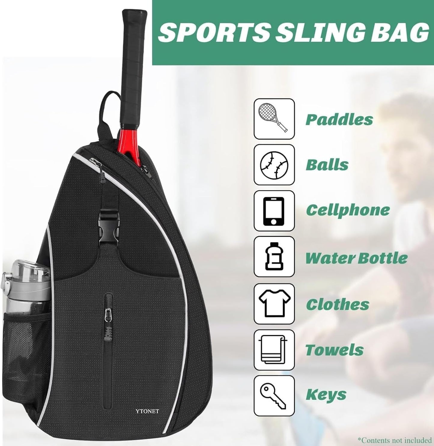 Ytonet Tennis Bag, Tennis Sling Backpack Crossbody for Men Women - Tennis Mindset