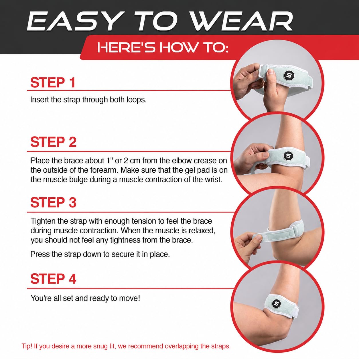 Sleeve Stars Tennis Elbow Brace for Men & Women, Elbow Brace for Tendonitis, Tennis Elbow Strap, Golfers Elbow Brace, Elbow Support Wrap for Tennis Elbow Relief, Fits 9"-23" (Single/Black) - Tennis Mindset