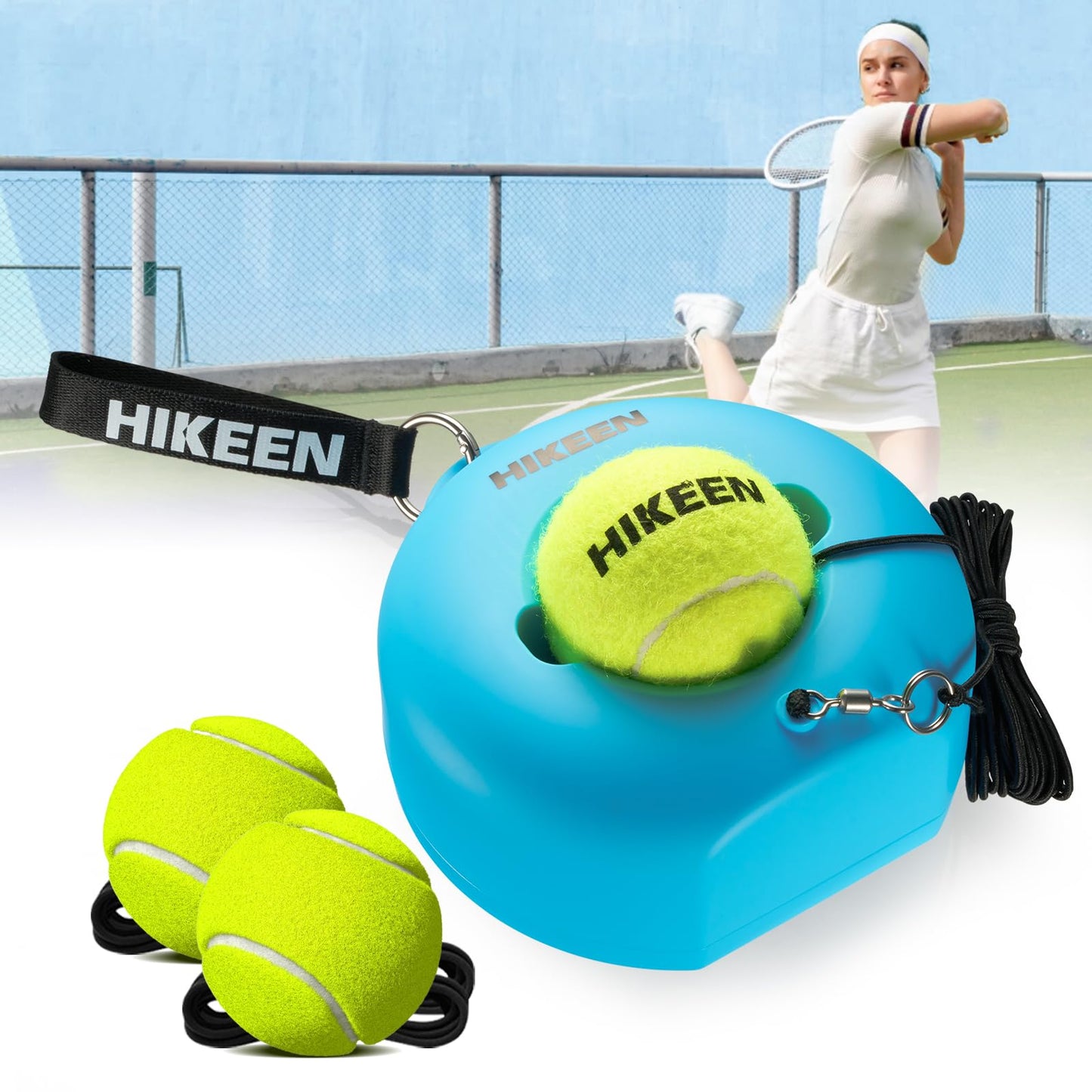 Hikeen Premium Tennis Trainer Rebound with Metal Base,Portable Solo Tennis Trainer Set with 3 Highly Elastic String Balls,Tennis Practice Equipment for Adult Kids an Beginners - Tennis Mindset