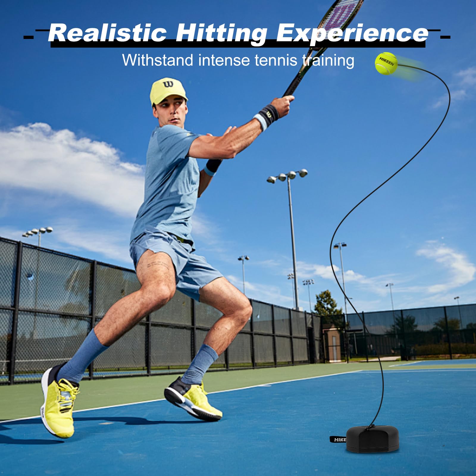 Hikeen Premium Tennis Trainer Rebound with Metal Base,Portable Solo Tennis Trainer Set with 3 Highly Elastic String Balls,Tennis Practice Equipment for Adult Kids an Beginners - Tennis Mindset
