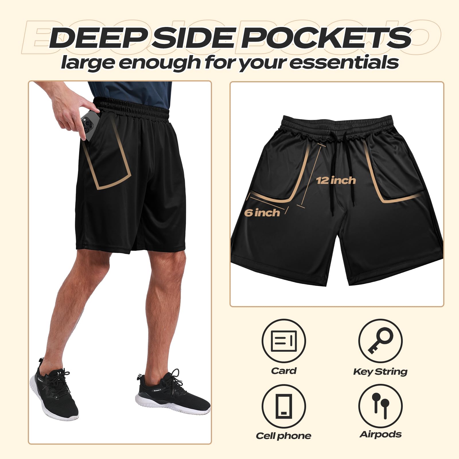 5 Pack Athletic Gym Mens Shorts - Workout Black Quick Dry Basketball Shorts - Tennis Mindset
