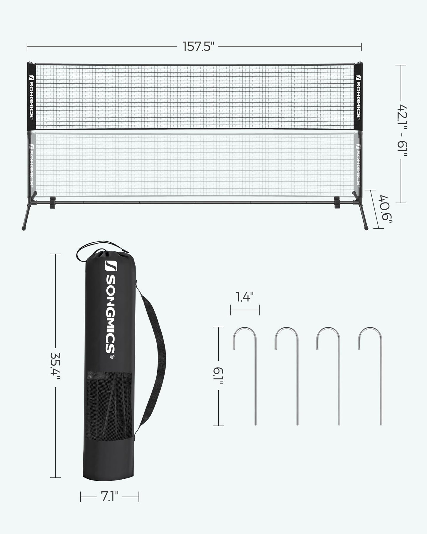 SONGMICS Badminton Net, Height Adjustable Volleyball Net, Pickleball Net for Junior Tennis, Kids, Indoor Outdoor Court, Foldable Nylon Net with Poles 10ft/13ft/16.5ft Wide - Tennis Mindset