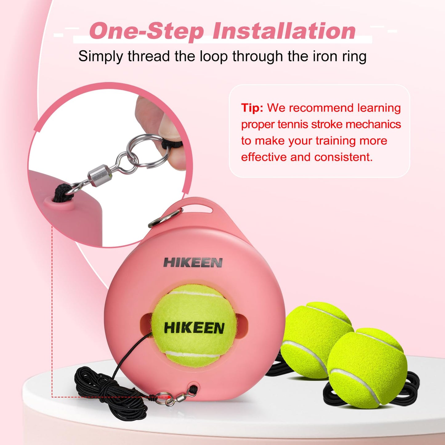 Hikeen Premium Tennis Trainer Rebound with Metal Base,Portable Solo Tennis Trainer Set with 3 Highly Elastic String Balls,Tennis Practice Equipment for Adult Kids an Beginners - Tennis Mindset