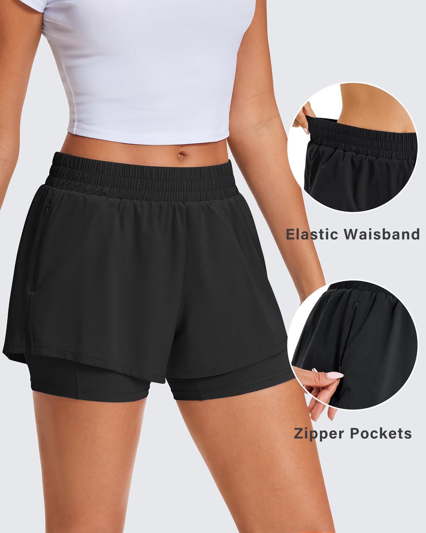 Stelle Women's 2 in 1 Running Shorts Gym Athletic Shorts with Zip Pockets - Tennis Mindset
