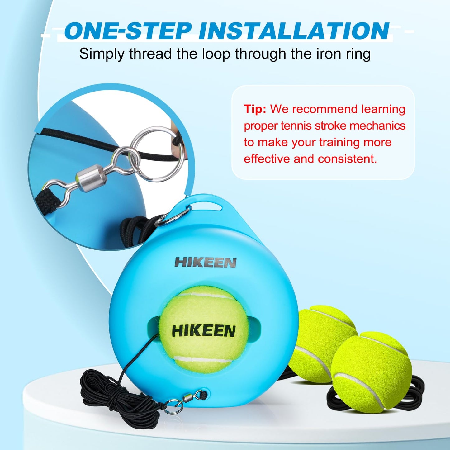Hikeen Premium Tennis Trainer Rebound with Metal Base,Portable Solo Tennis Trainer Set with 3 Highly Elastic String Balls,Tennis Practice Equipment for Adult Kids an Beginners - Tennis Mindset