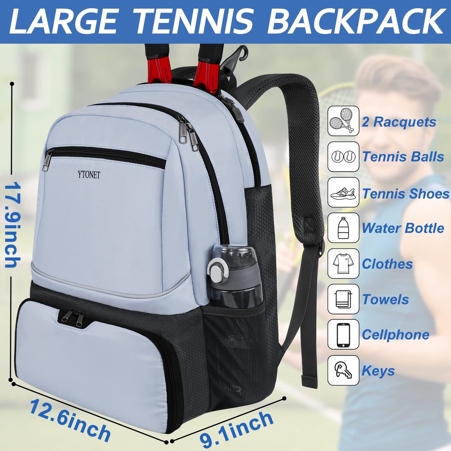 Ytonet Tennis Bag Tennis Backpack for Women Men 2 Rackets - Tennis Mindset