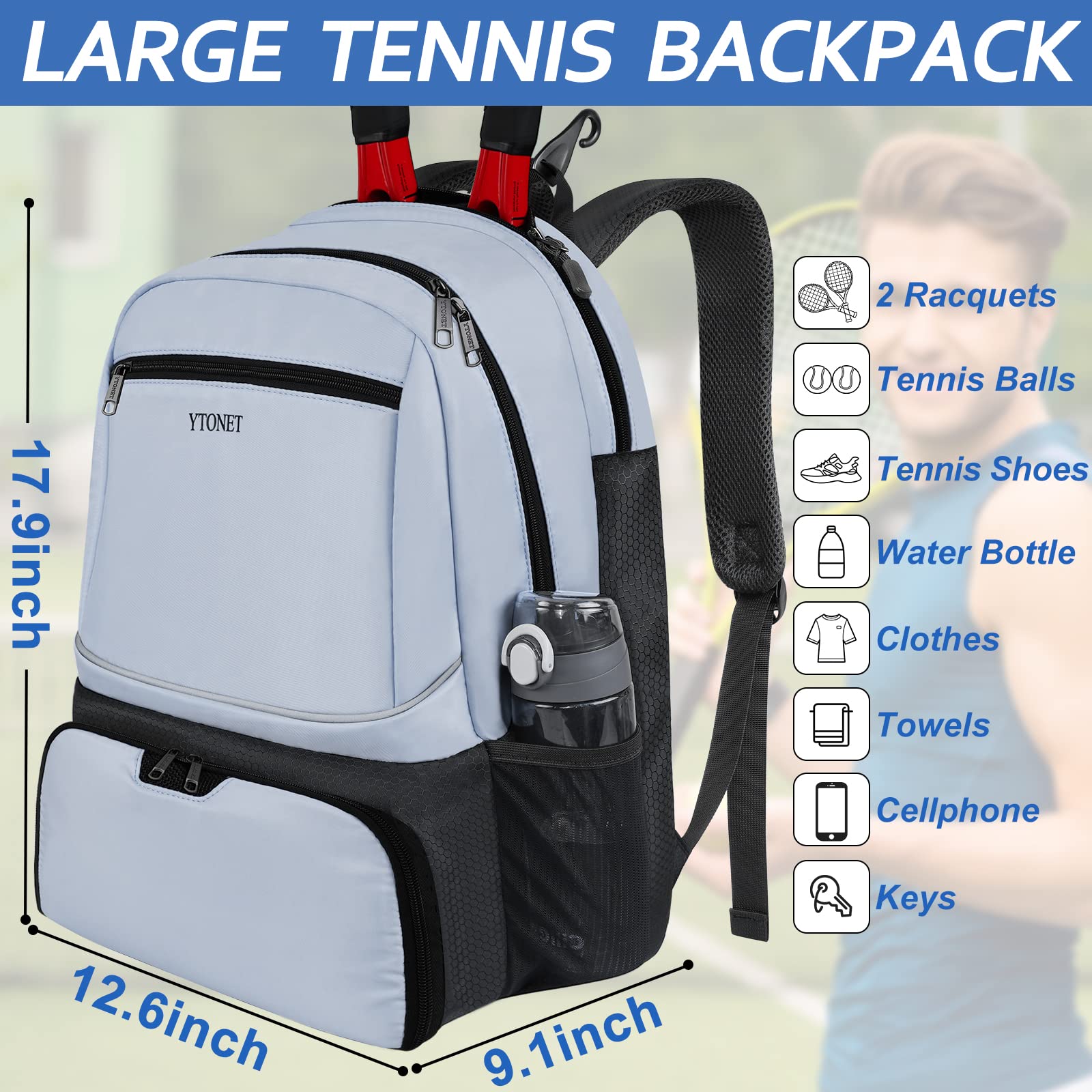Ytonet Tennis Bag Tennis Backpack for Women Men 2 Rackets - Tennis Mindset