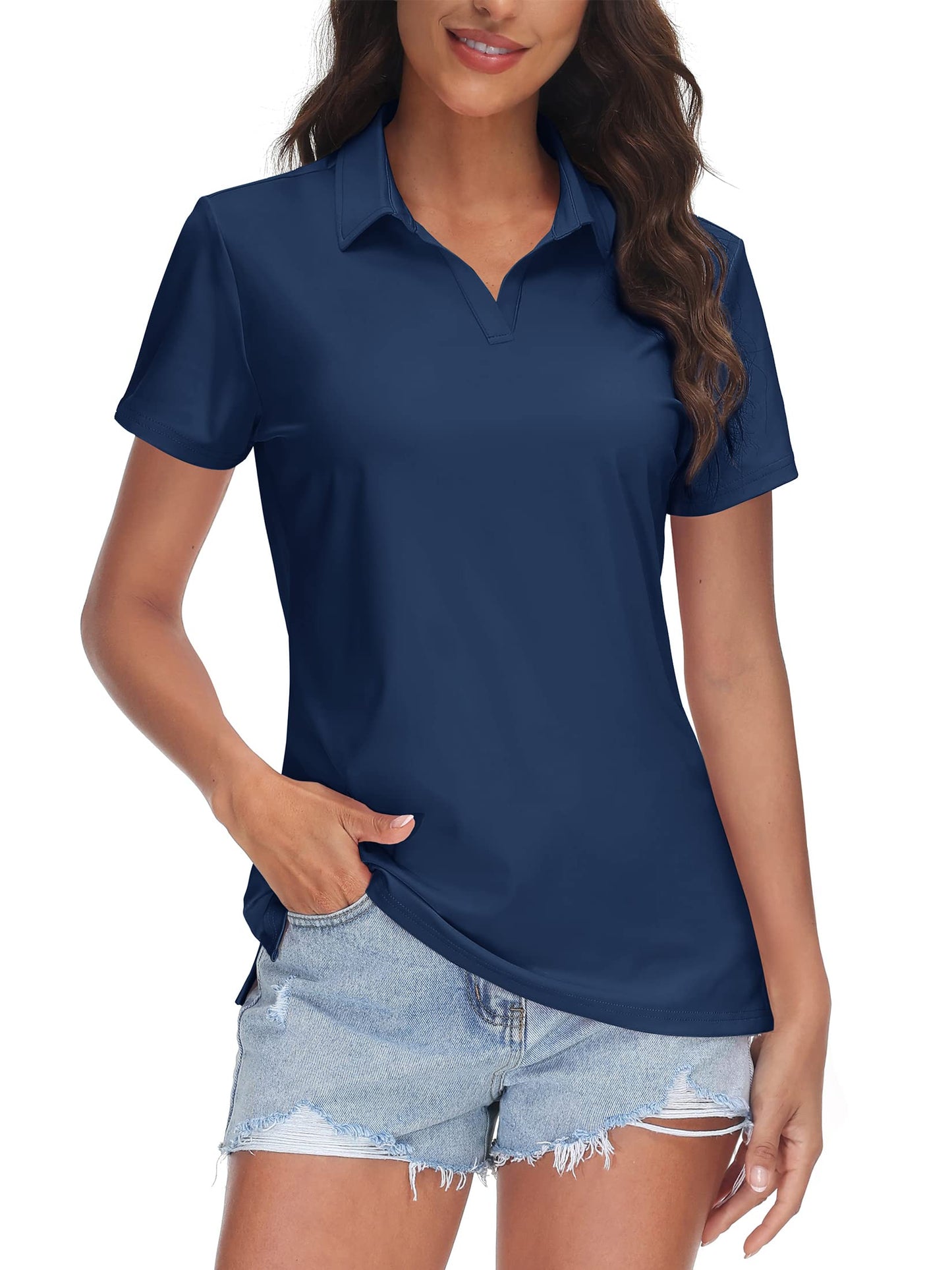 TACVASEN Women's V-Neck Polo Shirts UPF 50+ Short Sleeve Sun Protection Quick Dry Golf Polos Collared Shirt