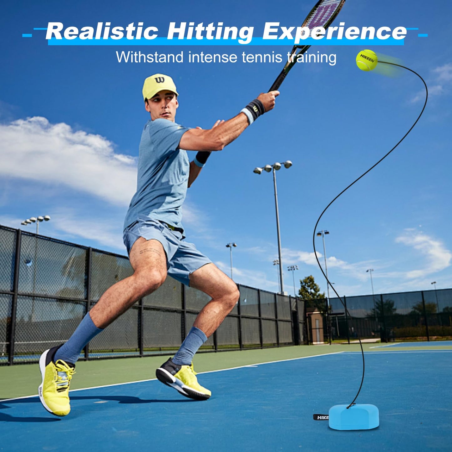 Hikeen Premium Tennis Trainer Rebound with Metal Base,Portable Solo Tennis Trainer Set with 3 Highly Elastic String Balls,Tennis Practice Equipment for Adult Kids an Beginners - Tennis Mindset