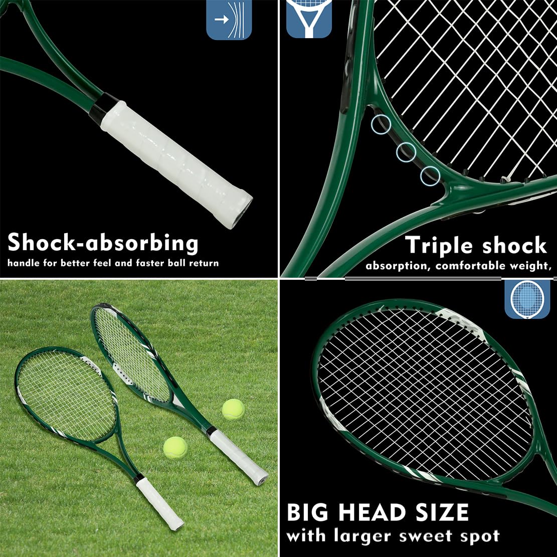 Tennis Rackets 2 Players Recreational for Beginners,Pre-Strung 27 Inch Light Adult Racquet Set for Women Men with Tennis Balls,Overgrips and Carry Bag - Tennis Mindset