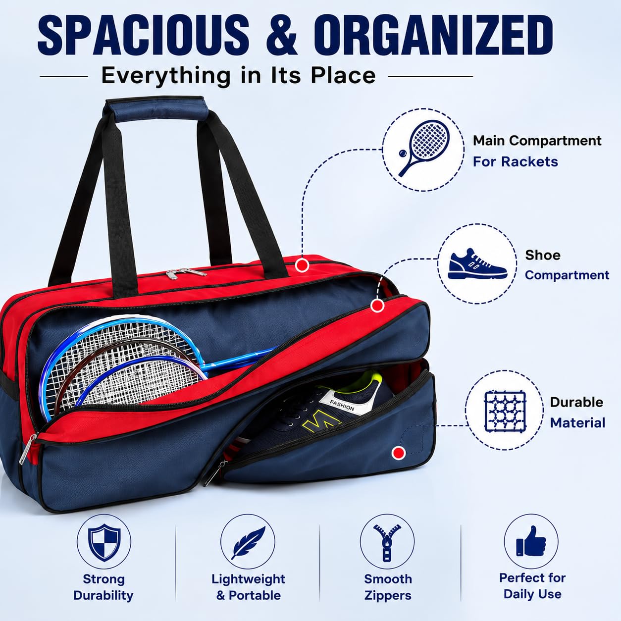 K-Cliffs Tennis Racket Bag | Deluxe Ballistic Nylon | Shoe Compartment - Tennis Mindset