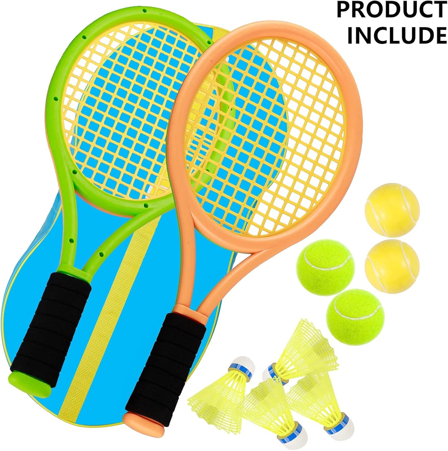 Kids Tennis Racket,17 Inch Plastic Tennis Racket with 2 Soft Balls,2 Tennis Balls and 4 Shuttlecocks for Kid,Toddler Outdoor/Indoor Sport Play - Tennis Mindset