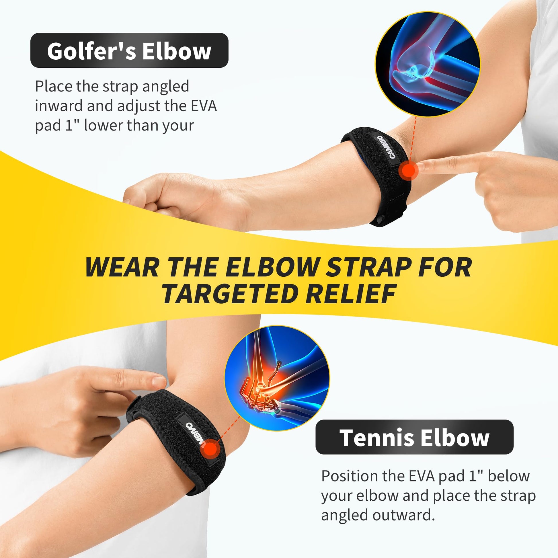 CAMBIVO 2 Pack Tennis Elbow Brace Strap for Tendonitis, Black - Tennis Mindset