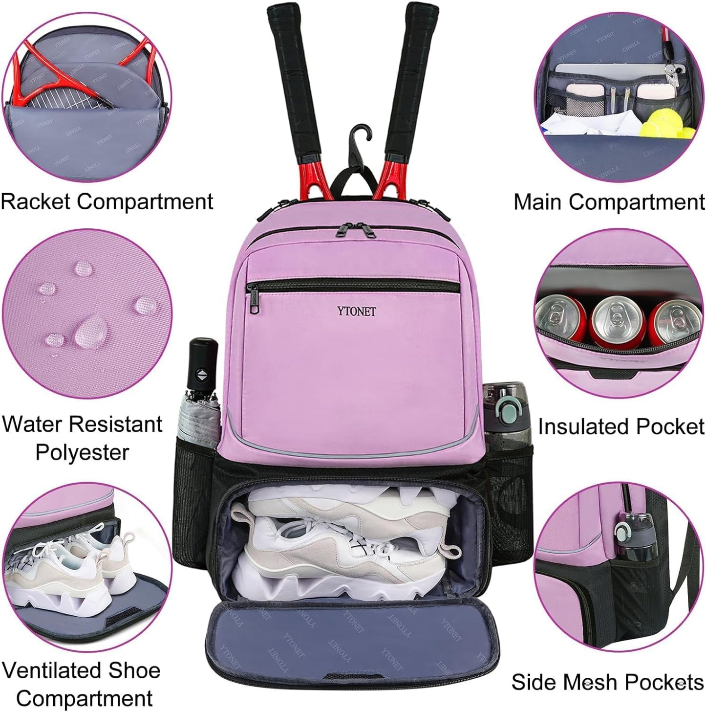 Ytonet Tennis Bag Tennis Backpack for Women Men 2 Rackets - Tennis Mindset