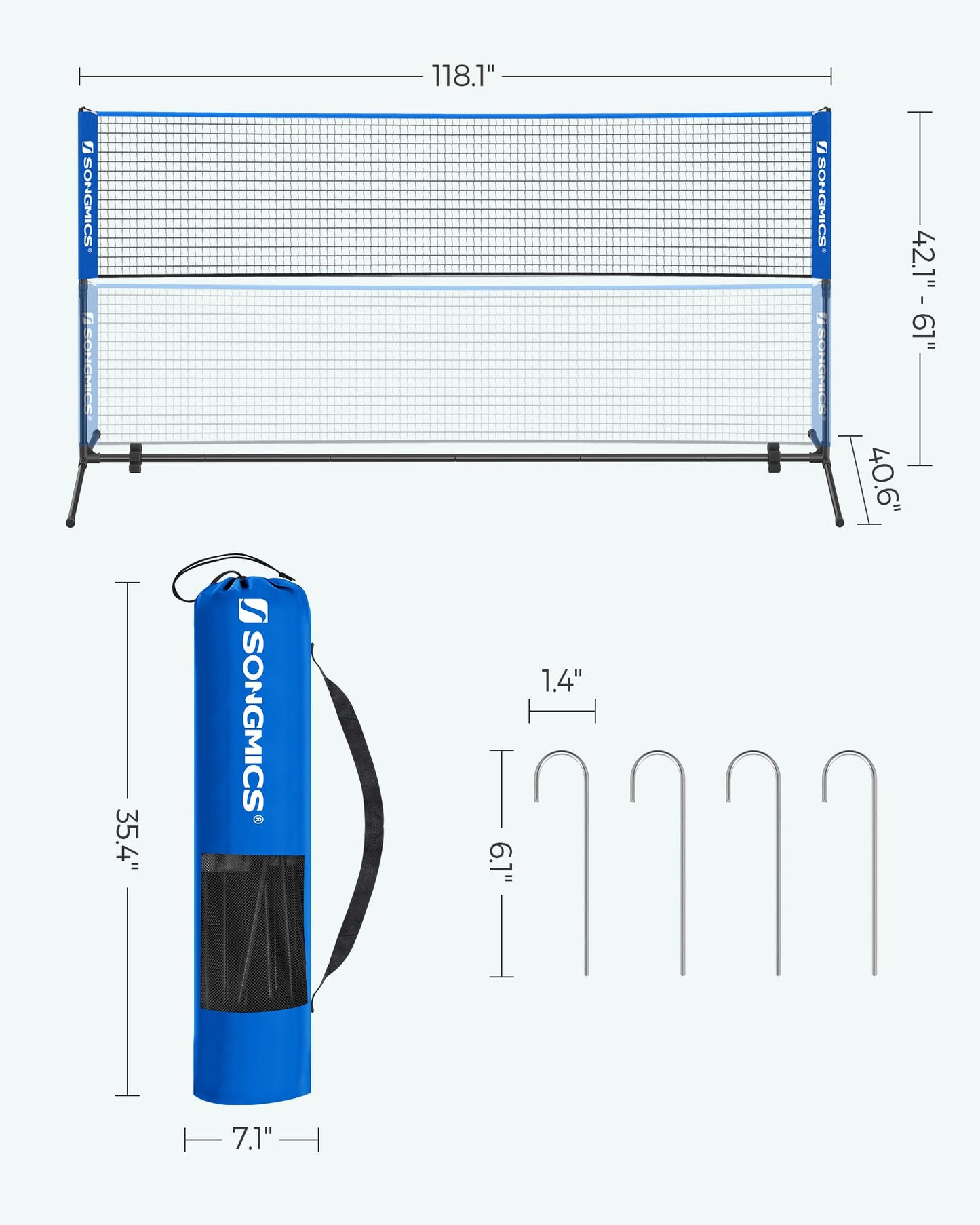 SONGMICS Badminton Net, Height Adjustable Volleyball Net, Pickleball Net for Junior Tennis, Kids, Indoor Outdoor Court, Foldable Nylon Net with Poles 10ft/13ft/16.5ft Wide - Tennis Mindset