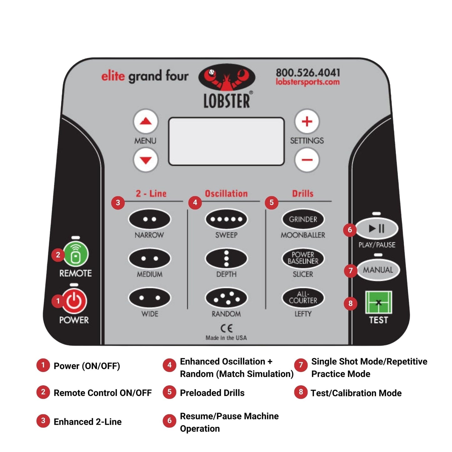 LOBSTER Sports Elite Tennis Ball Machine - Auto Portable Tennis Ball Launcher, Preloaded & Custom Drills, Spin Control, Lob Elevation Switch, Ball Speed (up to 80MPH), with Multi-Function Remote - Tennis Mindset