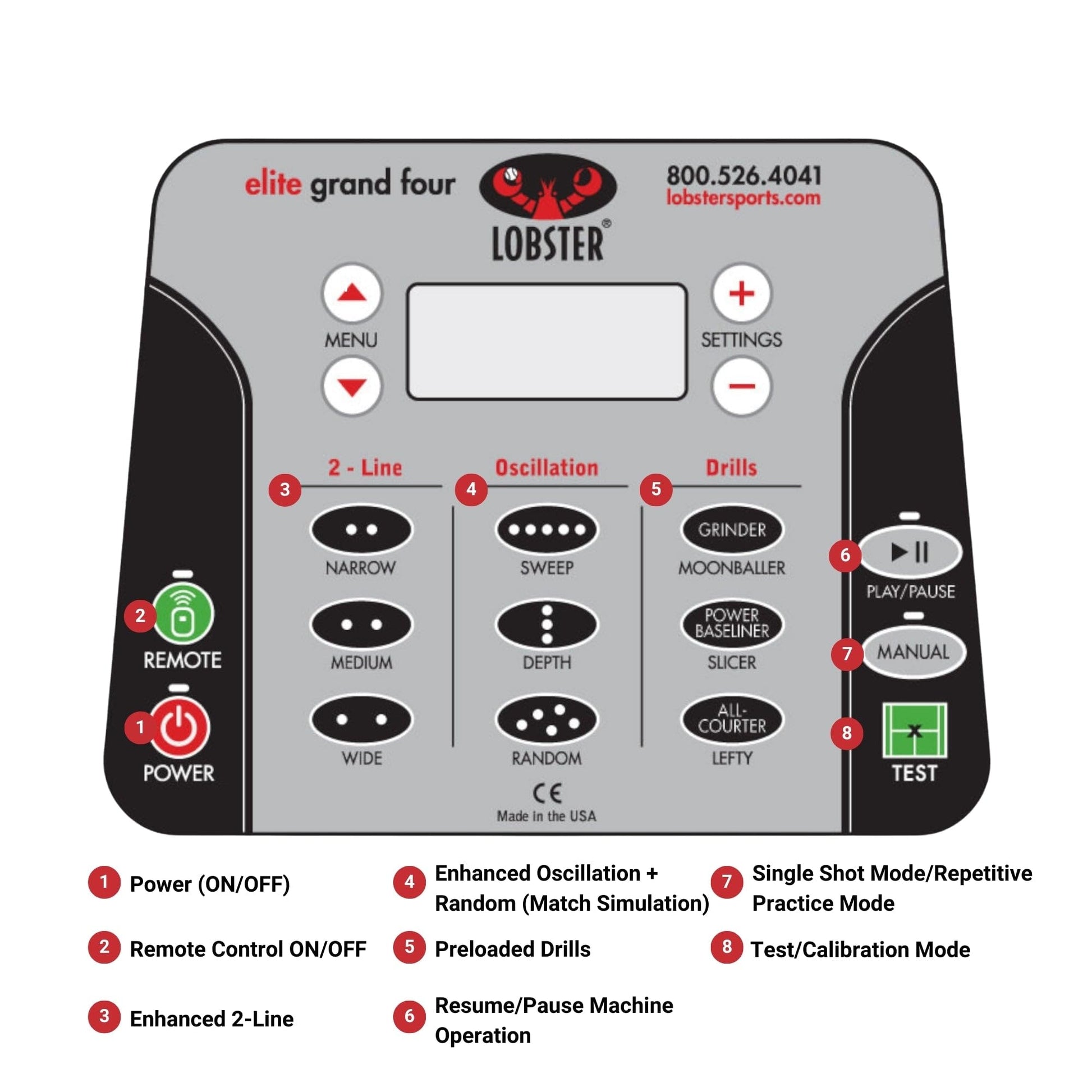 LOBSTER Sports Elite Tennis Ball Machine - Auto Portable Tennis Ball Launcher, Preloaded & Custom Drills, Spin Control, Lob Elevation Switch, Ball Speed (up to 80MPH), with Multi-Function Remote - Tennis Mindset