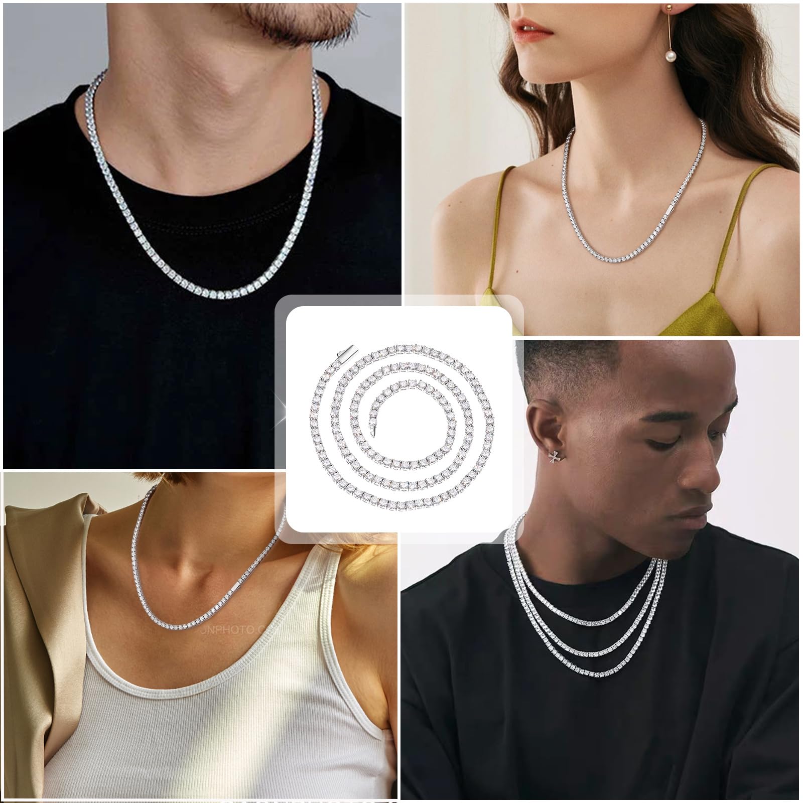 Moissanite Tennis Necklace, 12.4-43.8 Carats Lab Created Simulated Diamond Necklace for Men Women 18k Gold Plated 925 Sterling Silver 3MM 4MM Tennis Certificate Moissanite Necklace Chain Mothers Day - Tennis Mindset