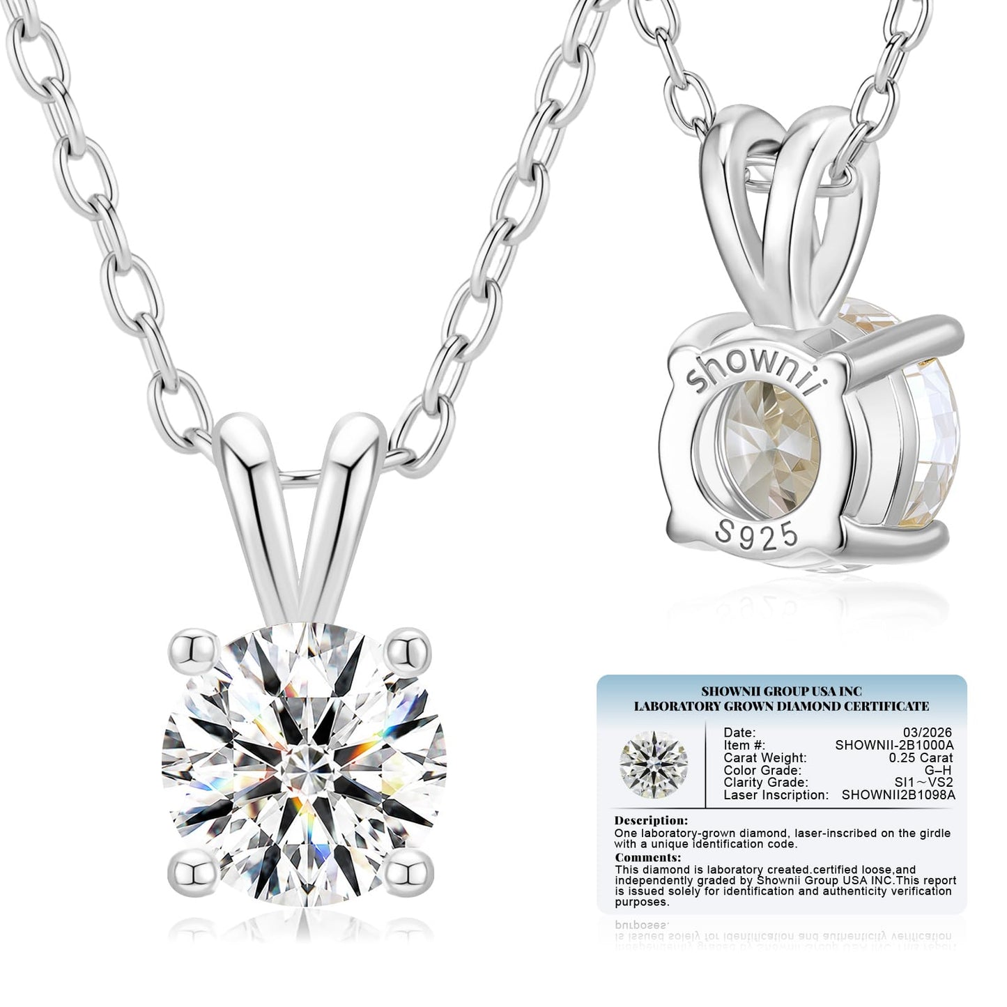 shownii 0.25-2CT LAB GROWN Diamond Solitaire Pendant Necklace for Women - Tennis Mindset