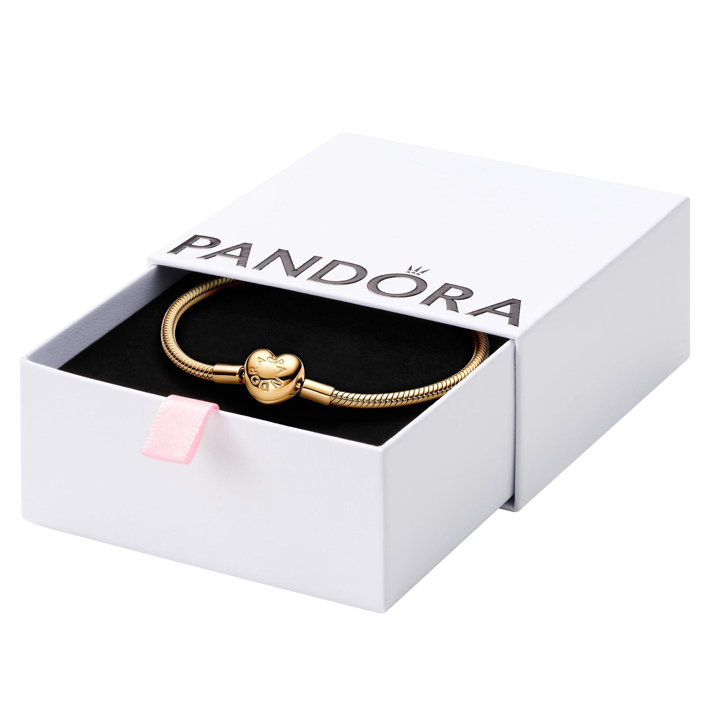PANDORA Heart Clasp Snake Chain Bracelet - Heart Clasp - Romantic Jewelry for Her with Gift Box - Compatible Moments Charms